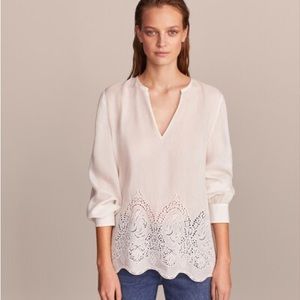 NWT Massimo Dutti White Blouse Openwork Eyelet Detail (EU Size 34, US Size 2